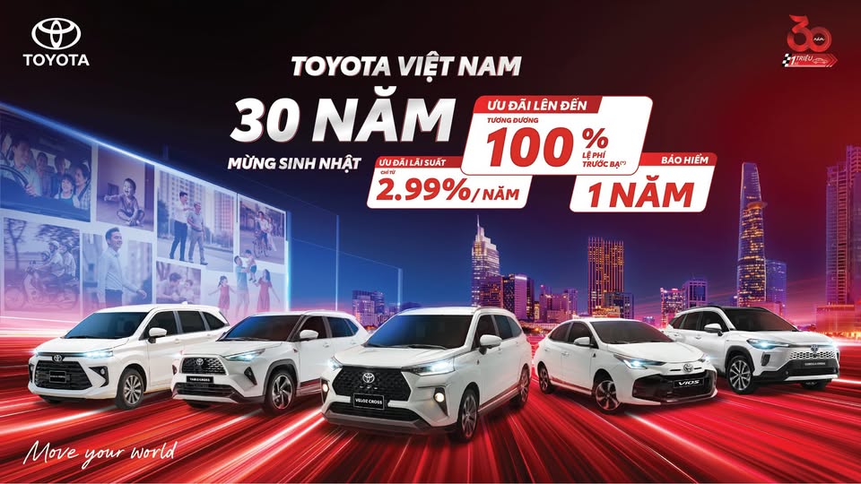 🎉 ĐÓN TRỌN ƯU ĐÃI SINH NHẬT 30 NĂM TOYOTA VIỆT NAM – NGẬP TRÀN QUÀ TẶNG TRONG THÁNG 9/2025 🎉