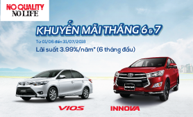 TOYOTA VIỆT NAM TRIỂN KHAI CHƯƠNG TRÌNH KHUYẾN MÃI CHO KHÁCH HÀNG MUA XE VIOS & INNOVA TRONG THÁNG 6 & 7